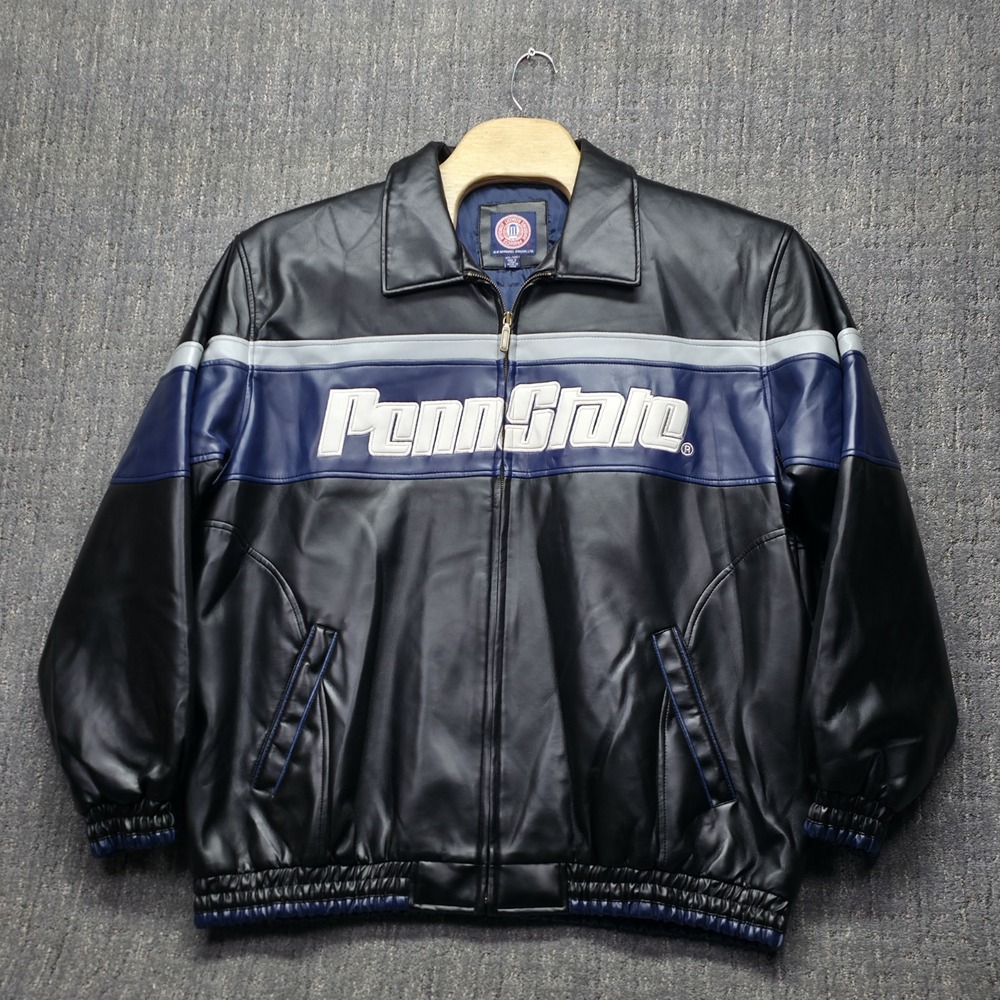 Vintage Penn State Faux Leather Jacket 2XL G-III Bomber Y2K‎ Logo Nittany Lions